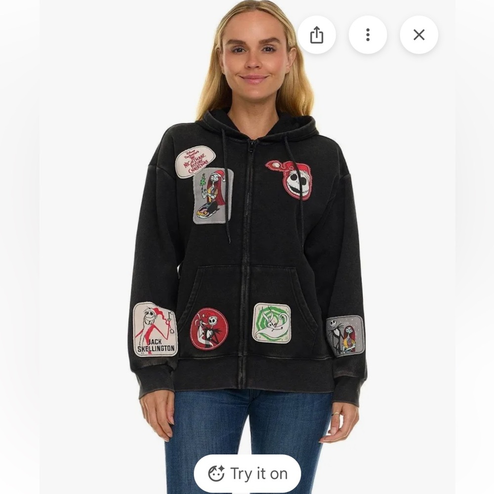 Nightmare Christmas size large full zip sweatshirt measures ptp - Picture 2 of 4